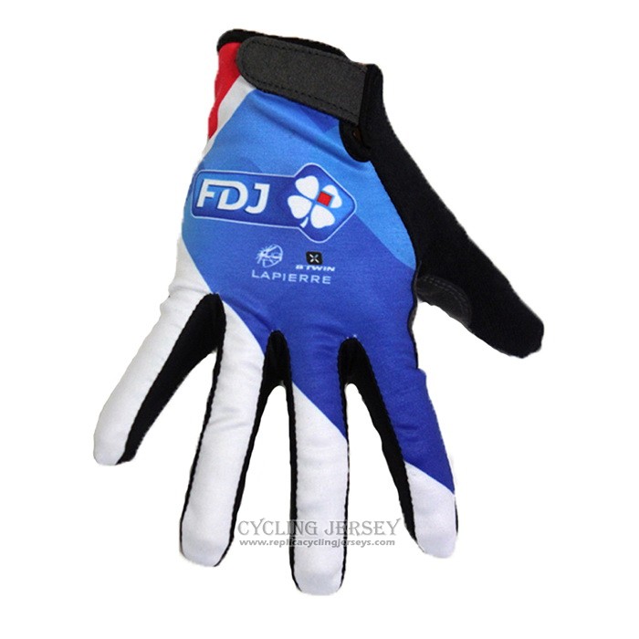 2020 Fdj Full Finger Gloves Cycling White Blue Black
